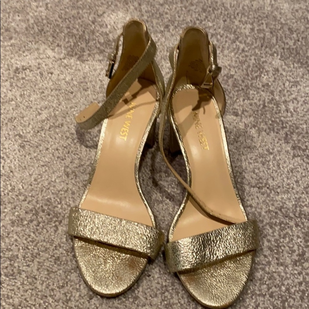 Champagne Gold Foil Nine West Block Heel